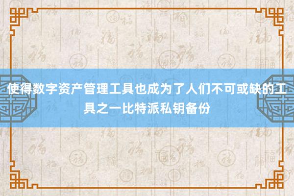 使得数字资产管理工具也成为了人们不可或缺的工具之一比特派私钥备份