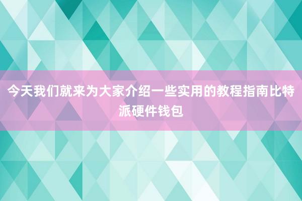 今天我们就来为大家介绍一些实用的教程指南比特派硬件钱包