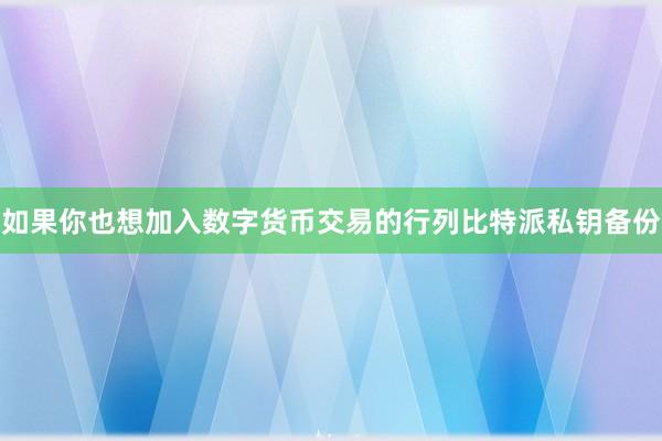 如果你也想加入数字货币交易的行列比特派私钥备份